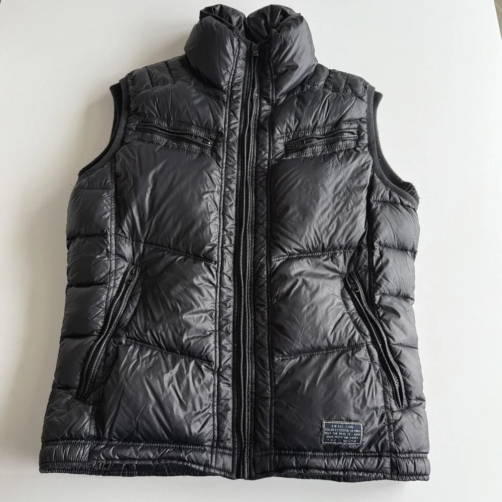 Diesel Y2K VTG Avant Garde Black Down Quilted Full‎ Zip Puffer Vest L
